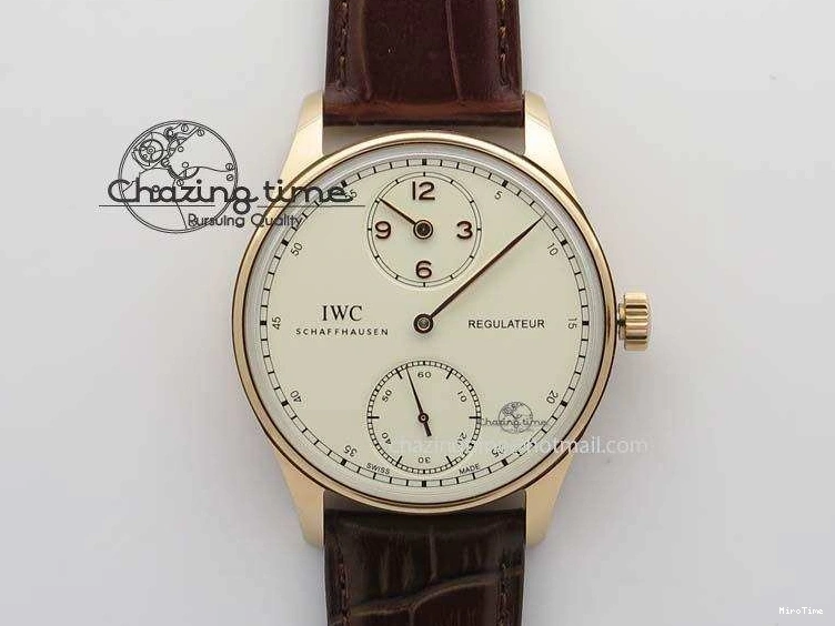 MIROTIME 0513 GoAnywhere Portuguese IW5444 RG White Dial RG Numbers On Brown Leather Strap A 7253